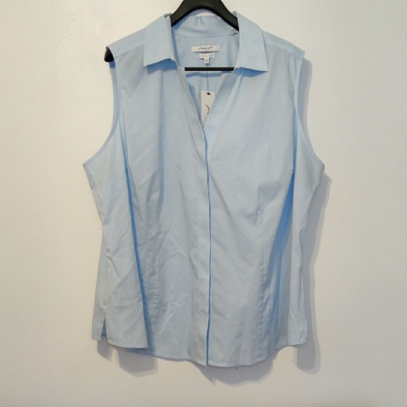 Foxcroft Blue Sleeveless Button Down Shirt - Picture 1 of 10